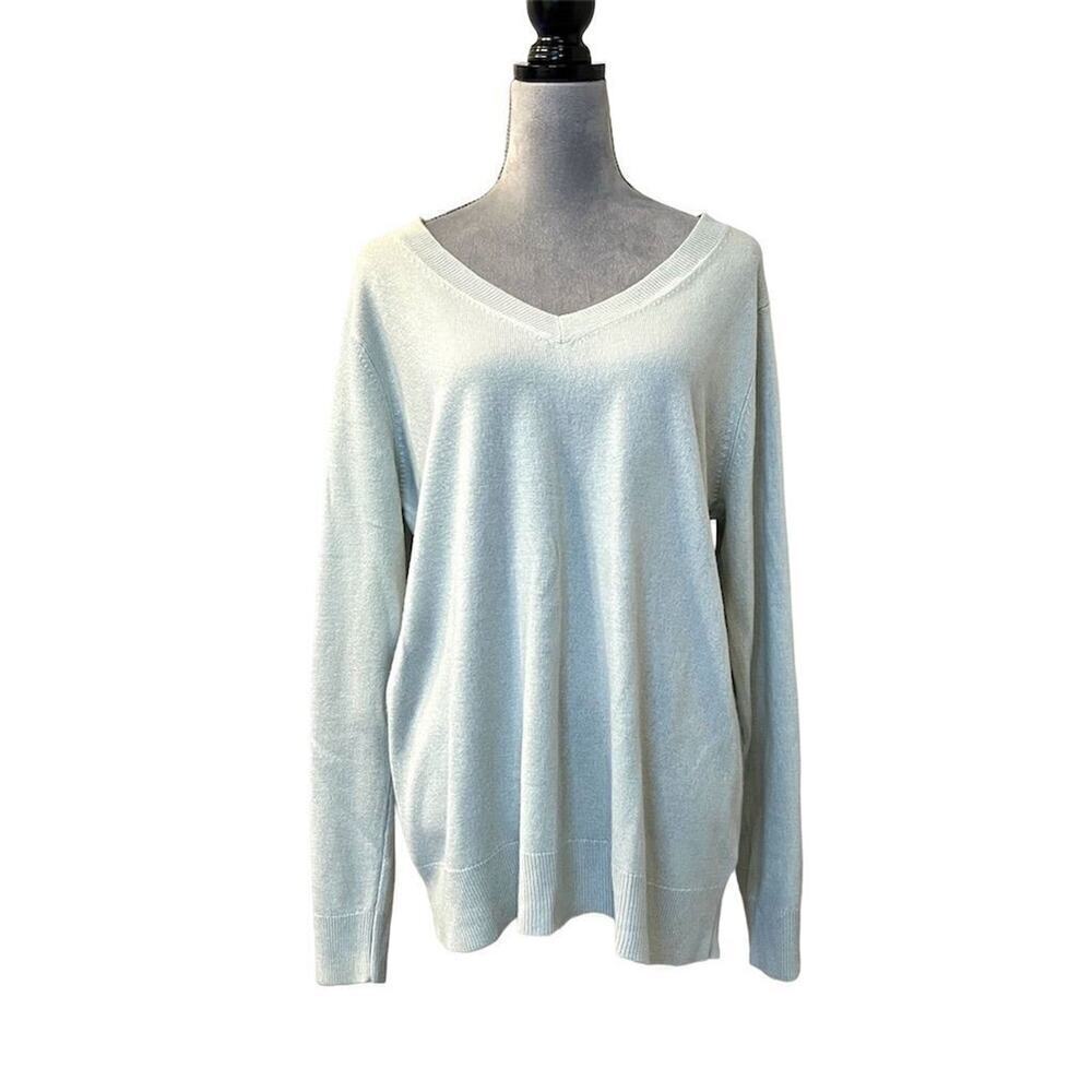 Croft & Barrow Women's 2XL Sage V-Neck Knit Pullover Sweater Warm Cozy